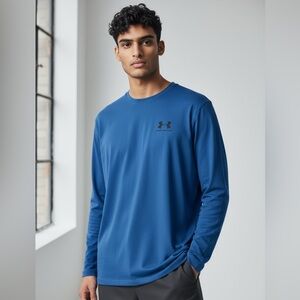 Under Armour Men's UA Left Chest Blue Long Sleeve Shirt Top Size Medium